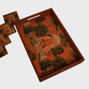 Orange Resin Tray with Matching Coasters